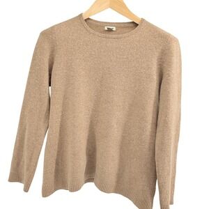 LL Bean XL Beige 100% Cashmere Sweater Crew Neck Long Sleeve Casual Women 283586